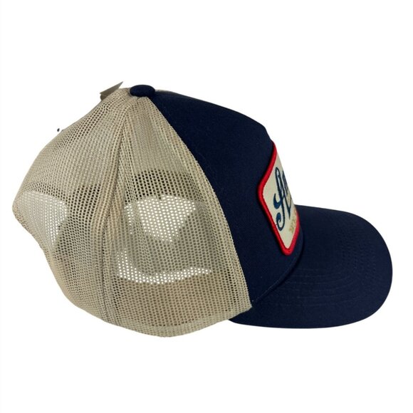 America We Grow Beer Trucker Hat Navy Beige Snapback Adjustable Mesh Back - Picture 5 of 7